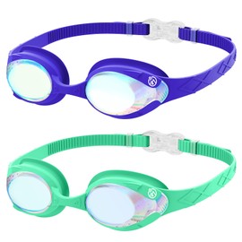 OutdoorMaster Kids Swim Goggles 2 Pack - Quick Adjustable Strap Swimming Goggles for Kids, Blue Cyan