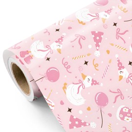 WRAPAHOLIC Silly Gooses Birthday Wrapping Paper Roll - Mini Roll - 17 Inch x 16.5 Feet - Pink Party Goose Coquette Gift Wrap Paper Perfect for Girls Birthday, Baby Shower