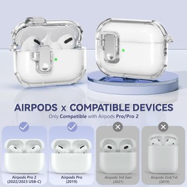 Inesore for AirPods Pro 2nd Generation Case (with Safety Lock),with Cleaner Kit,for Airpod Pro Case and Airpod Pro 2 Case,Come with One Click to Open Function,Compatible with Magsafe (Clear)