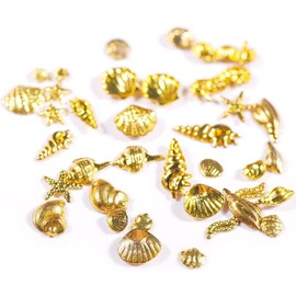 12 Styles Nail Art Metal Studs Gold Metallic 3D Pieces Rivet Palm Tree Turtles Marine Life Charms for Summer Beach Ocean Manicure DIY Acrylic Nails Design Supply Nail Art and Polish(Gold Ocean Studs)
