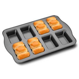 HONGBAKE Mini Loaf Baking Pans, Nonstick Small Cornbread Pan, Tiny Banana Bread Pan, Heavy Duty Carbon Steel Brownie Pan, 8-Cavity, Dark Grey