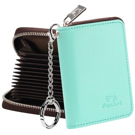 FurArt Credit Card Holder for Men and Women, RFID Protection, Key Ring, Zip Case, Blue water, Classic