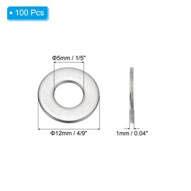 PATIKIL 304 Stainless Steel Flat Washer, 100 Pack M5 Thickness Metal Washers Small Washers for Screws Bolts Assortment (5x12x1 mm)