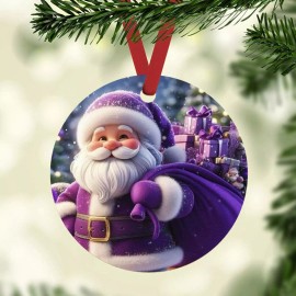 Unbranded PURPLE SANTA CLAUSE CUSTOM METAL ORNAMENT GIFT TAG 3.5" ROUND HANGING