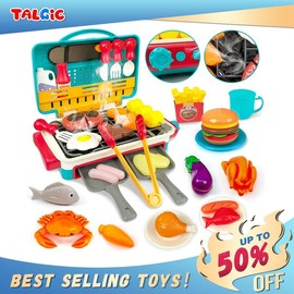 Talgic BBQ Grill Toy Set  Color Changing Pretend Play ,Little Chef Play, Interactive BBQ Toy Set for Kids aged 3 4 5 6 7 8+ - Color: Green (23 accessories)
