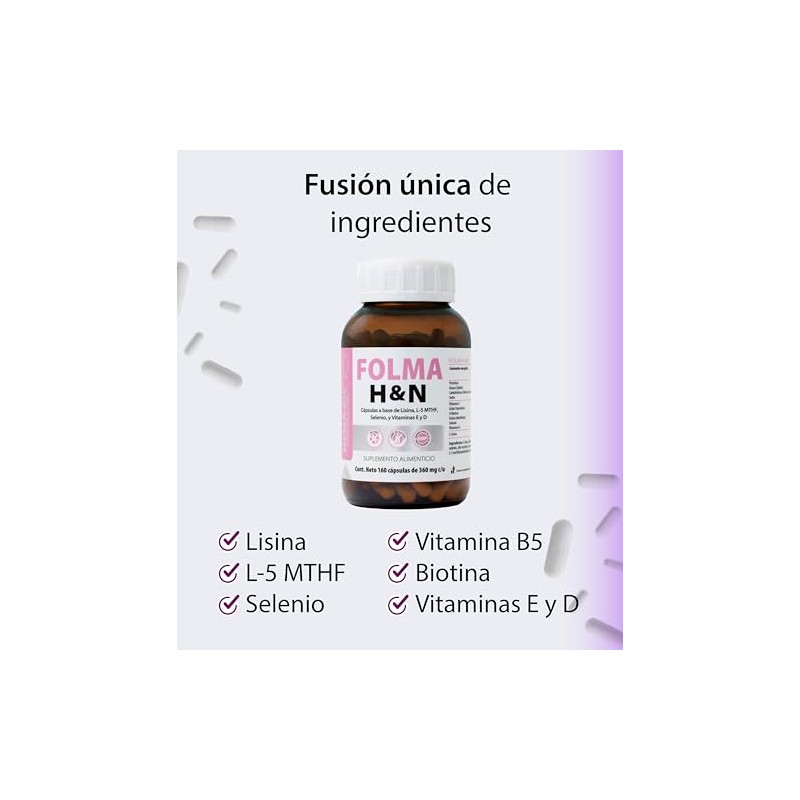 Folma Lisina Biotina Selenio Vitaminas Folato Suplemento Alimenticio 160 Cápsulas
