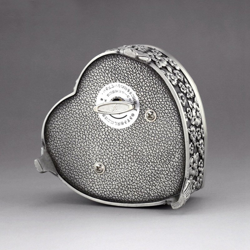 Youtang Heart-Shaped Emboss Rose Alloy 18-Note Wind-up Musical Box Music