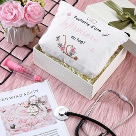 Xuniea Gifts for Nurses 1 Toiletry Bag 1 Nurse Keyring with Syringe Flowers and Stethoscope Infirmière qui Déchire Cosmetic Bag Gift for Colleague Women, as shown, Fashion