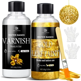 Liquid Gold Leaf Paint Kit - 3.53oz Ultra Shiny Quick Dry Metallic Gilding Paint, High Gloss Finish with Varnish - Non-Toxic, Waterproof Gold Leaf Paint for Crafts, Resin Art, DIY, Furniture, Wood