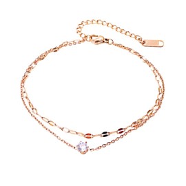 Galant Surgical Stainless Steel Anklet, Women's, Simple, Bracelet, Hypoallergenic, 2 Chains, Double Chain, Cubic Zirconia, 1 Simple (Zirconia), K18, Gold Plated, Pink Gold, Silver, Stainless Steel
