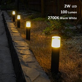 GOODSMANN Bollard Landscape Lighting 2W LED Low Voltage Pathway Light 100 Lumen 2700K Warm White Outdoor Hardwired Walkway Light Brown Finish Path Light with Connector and Metal Stake