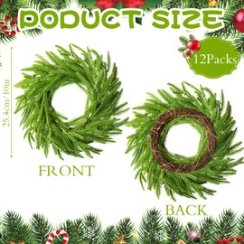 12 Pcs Christmas DIY Gree Wreath 10 Inch Christmas Green Artificial Wreaths DIY Faux Plain Wreaths Front Door Christmas Green Farmhouse Cabinets Wreath Indoor Outdoor Wall Decor (12, Norfolk Pine)