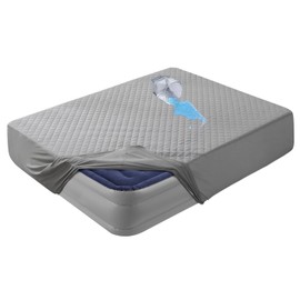 Bedecor King Air Mattress Pad Cover Gray Waterproof Mattress Topper, Quilted Air Bed Mattress Protector Heavy Absorbent Soft Breathable & Noiseless Mattress Pad Fitted Style Deep Up to 18"