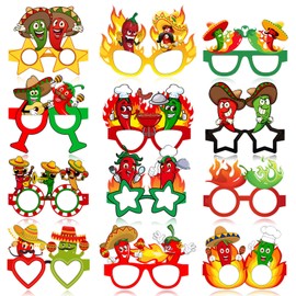 Affrolling 48 Pcs Chili Pepper Paper Eyeglasses Bulk Pepper Photo Booth Props Decor for Chili Cook off Competition