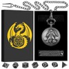 DND Wizard Pocket Watch Shell Case with Chain & Dice
