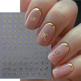 10 Sheet Retro English Letters Nail Stickers 3D Self-Adhesive Black White Gold Silver Nail Art Stickers Old Alphabet Cursive Nail Decals for Nail Art Decoration Pegatinas Uñas Letter Nail Supplies