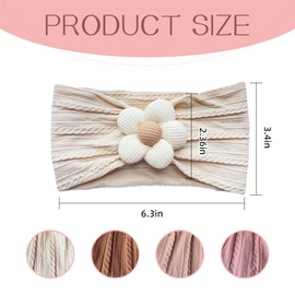 Nirvany 3 Pcs Baby Flower Headband, Nylon Baby Girl Headbands Soft Hairbands Baby Girl Accessories for Newborn Infant Toddler（Beige Pink Khaki）
