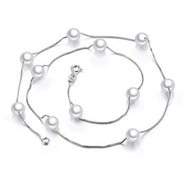 Caimeytie Women's Shell Pearls Necklace with S925 Sterling Silver Chain Girls Present Valentines Gifts for Your Love