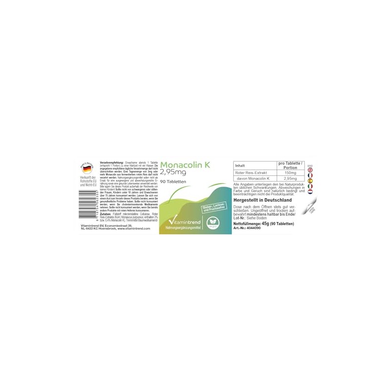 Monacolin K 2.95 mg - 90 Tablets - Red Rice