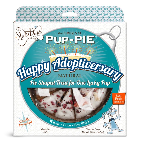The Lazy Dog Cookie Co. Original Pup-Pie, Happy Adoption Day, Dog Celebration Treat, Gotcha Day, Pre-Sliced into 10 Dog Biscuits, Made in USA, 6 in., 5 oz. (Pack of 1)