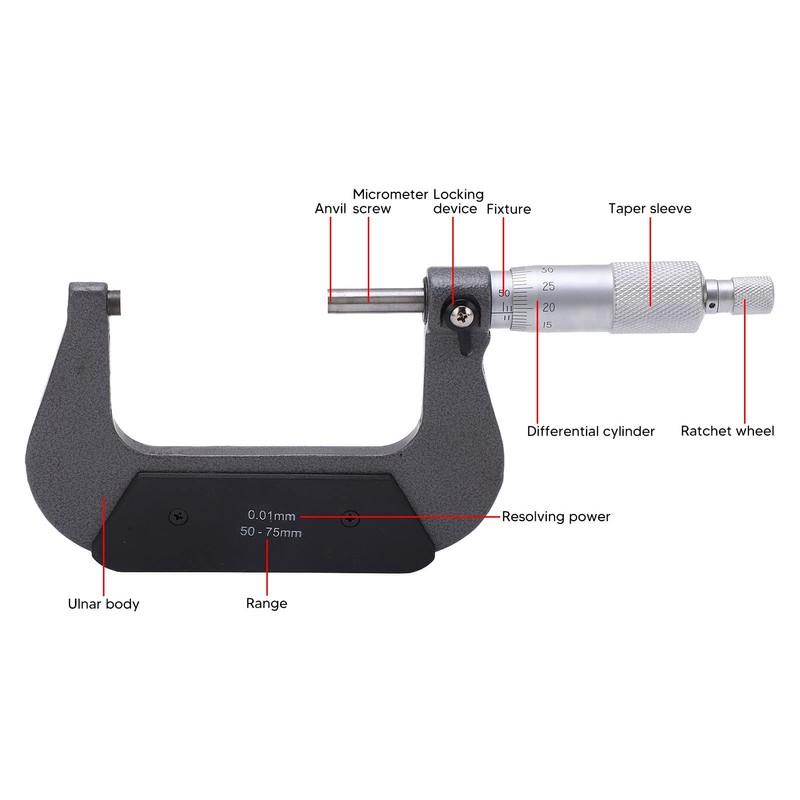 Outside Micrometer 50-75 mm Range Micrometer 0.01 mm Resolution Micrometer