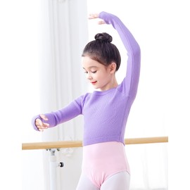 Daydance Light Purple Kint Girls Dance Sweater Ballet Warm Up Crop Top for with Thumb Holes