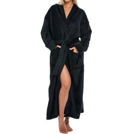 Alexander Del Rossa Womens Robe, Long Plush Bathrobe with Hood, Hooded Robes for Women Plus Size Bath Robe, Black, 3X