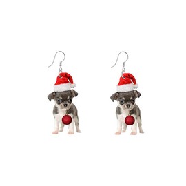 Cute Dog Puppy Dangle Drop Earrings Acrylic Cat Pet Animal Santa Claus Red Hat Christmas Jingle Bells Hook Hoops Earring Lovely Xmas Holiday Jewelry Gifts for Women Teen Girls Accessorices (Puppy)