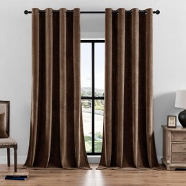SMILETIME Brown Chenille Velvet Curtains 96”L Thermal Insulated Soundproof & Soft Durable Light-Filtering Drapes for Living Room Bedroom Office Window Treatments, 52”W X 96”L, 2 Panels