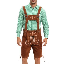 DmHirmg Lederhosen Men,Oktoberfest Outfits Men,Lederhosen,October Festival Costume for Men,Mens Lederhosen,Brown,46