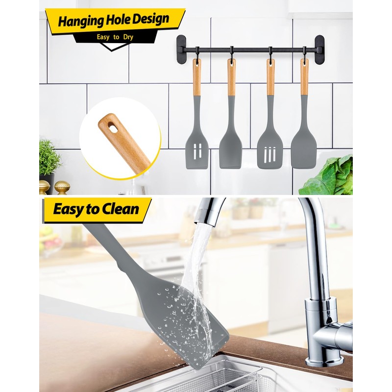 Pack of 4 Silicone Kitchen Utensils Set, Non Stick Solid