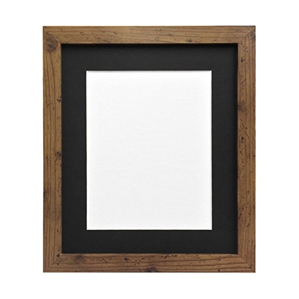 FRAMES BY POST 25mm wide H7 Rustic Oak Picture Photo Frame with Black Mount A4 for Pic Size 9"x6"