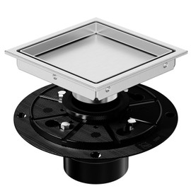 EXF Square Shower Drain 6 Inch Brushed Nickel with Tile Insert Grate, Stainless Steel Shower Floor Drain with Flange, Hair Catcher