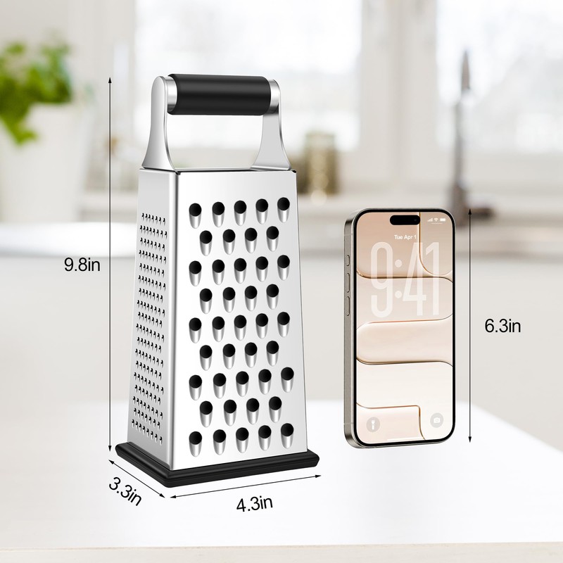 Supercenter Cheese Grater, Size 4-Sided Stainless Steel Box Grater, Food