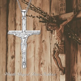 PELOVNY S925 Sterling Silver/Gold Plated Jesus Christ Crucifix Large Cross Religious Pendant Necklace, Jesus Cross Jewelry, Antique Finish Cross Necklaces For Men-Whistle Shape