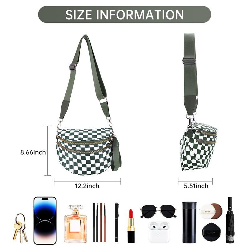 Checkered Crossbody Bag,Black and White Checkered Purse for Women Crescent