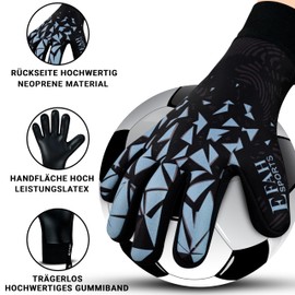 EFAH SPORTS Goalkeeper Gloves for Children and Adults with Padded Palm, Breathable and Strong Grip Football Gloves (Grey, Size 8, Suitable for Size M-L Adult, Ambidextrouse)