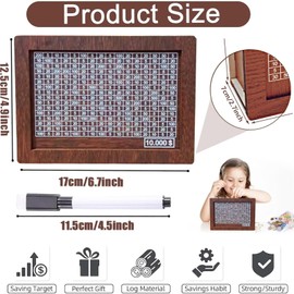 Jxueych Savings Challenge Box, 10k Wooden Piggy Bank with Counter, Money Saving Box for Kids and Adults, Savings Goal of $10000, Easy to Assemble Cash Vault, Ideal Gift (Dark Brown)