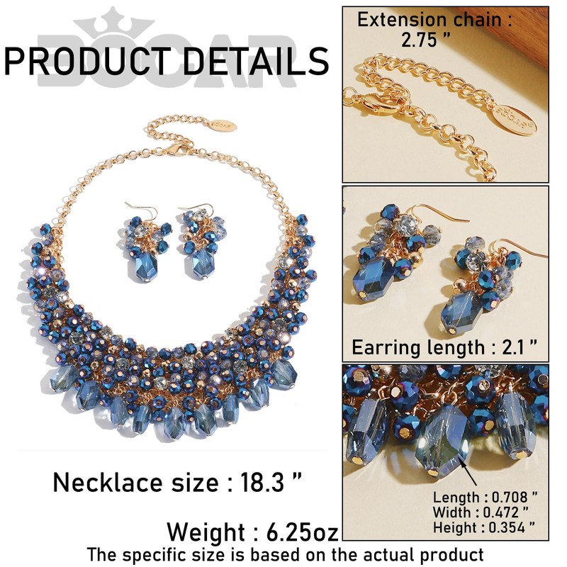 Bocar Crystal Necklace Set for Women Multi Layered Chunky Collar