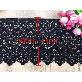 14CM Width Europe Long Pattern Inelastic Embroidery Lace Trim,Curtain Tablecloth Slipcover Bridal DIY Clothing/Accessories.(2 Yards in one Package) (Black)