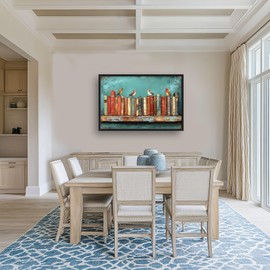 Olivine Book Large Wall Art, Book Shelf Pictures Wall Decor, Teal Reading Corner Painting, Bird Canvas Prints, Framed Artwork for Dining Room Living Room Bedroom Bathroom Office Library Decor 36"x24"