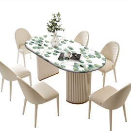 Oval Fitted Tablecloths, Spring Leaf Elasticized Table Cloth, for Indoor Holiday Family Banquet and Outdoor Patio Use, Fits Tables up to 42" W x 60" L