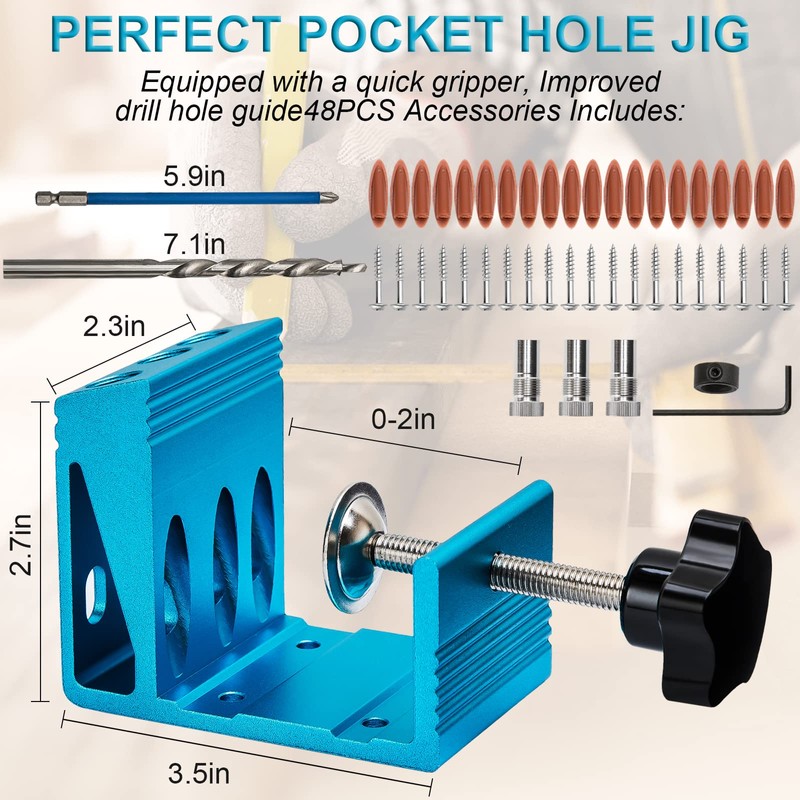 Pocket Hole Jig Kit with 3 Drill Hole for Carpentry