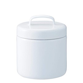 Nichinichi Dougu Enamel Storage Container Round Canister with Inner Lid Made in Japan White M