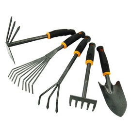 Centurion 485 5-pc Garden Hand Tool Set, Trowel, Cultivator, 5-Tine Hand Rake, 9-Tine Broom, 3-Prong/Straight Edge Hoe