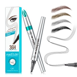 Eyebrow Pencil - Tattoo Eyebrow Pen with Fork Tip Long-lasting,Waterproof & Longwearing Eyebrow Pen for Natural Hair Like Defined Brows (Black)