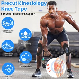 Precut Kinesiology Tape for Knees, 10pcs Knee Tapes for Knee Pain, Waterproof & Elastic Synthetic Elastic Kinesiology Therapeutic Tape for Running, Hiking, Riding