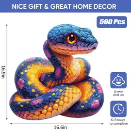Wooden Puzzle for Adults, Snake Wooden Jigsaw Puzzles(16.6 * 16.9in-500pcs), Unique Shape Animal Adult Puzzles,Irregular Wood Puzzles Best Gift for Adults and Kids Family Game