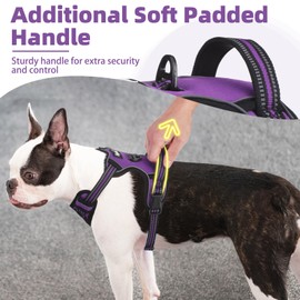 PUPTECK No Pull Dog Harness for Large, Adjustable Reflective Dog Harness with Handle Easy Control, Comfortable Soft Padded Pet Vest Harness for Extra Large Dogs, Solid Purple XL