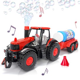 ArtCreativity Bump & Go Bubble Blowing Farm Tractor Toy Truck with Lights & Sounds, Toddler Outdoor Toys - Funnel & Bubble Solution Included - Farm Toy Tractor for Boys Girls Ages 1, 2, 3, 4, 5, +